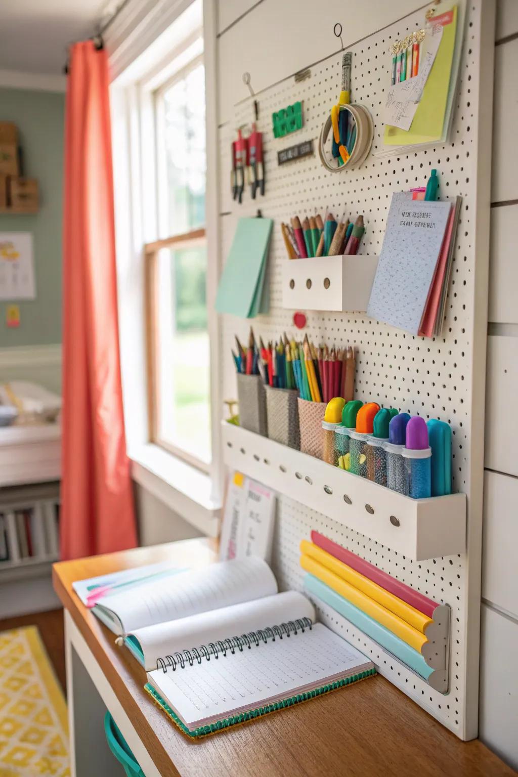 A versatile pegboard sorting system intended for a tidy workspace.