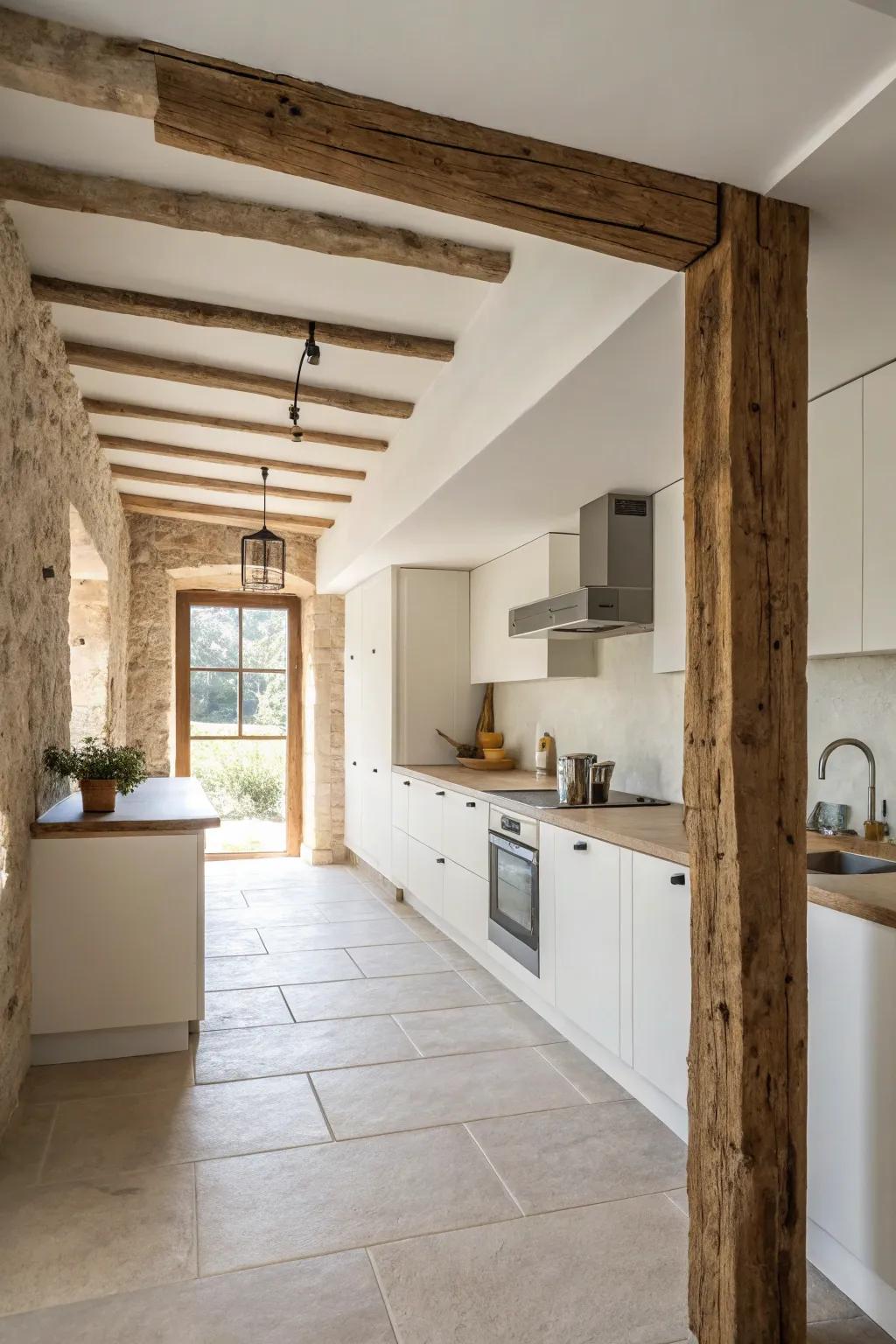 An isolated support can offer muted elegance within a minimalist kitchen.