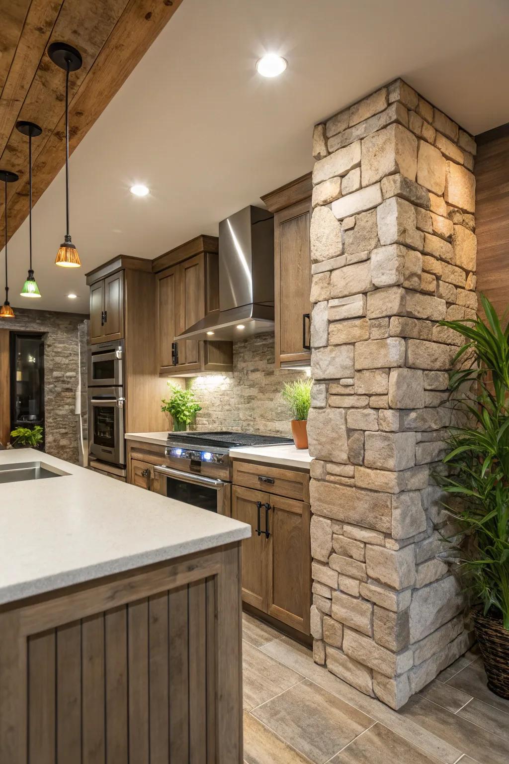Simulated stone paneling delivers elegance without additional weight.