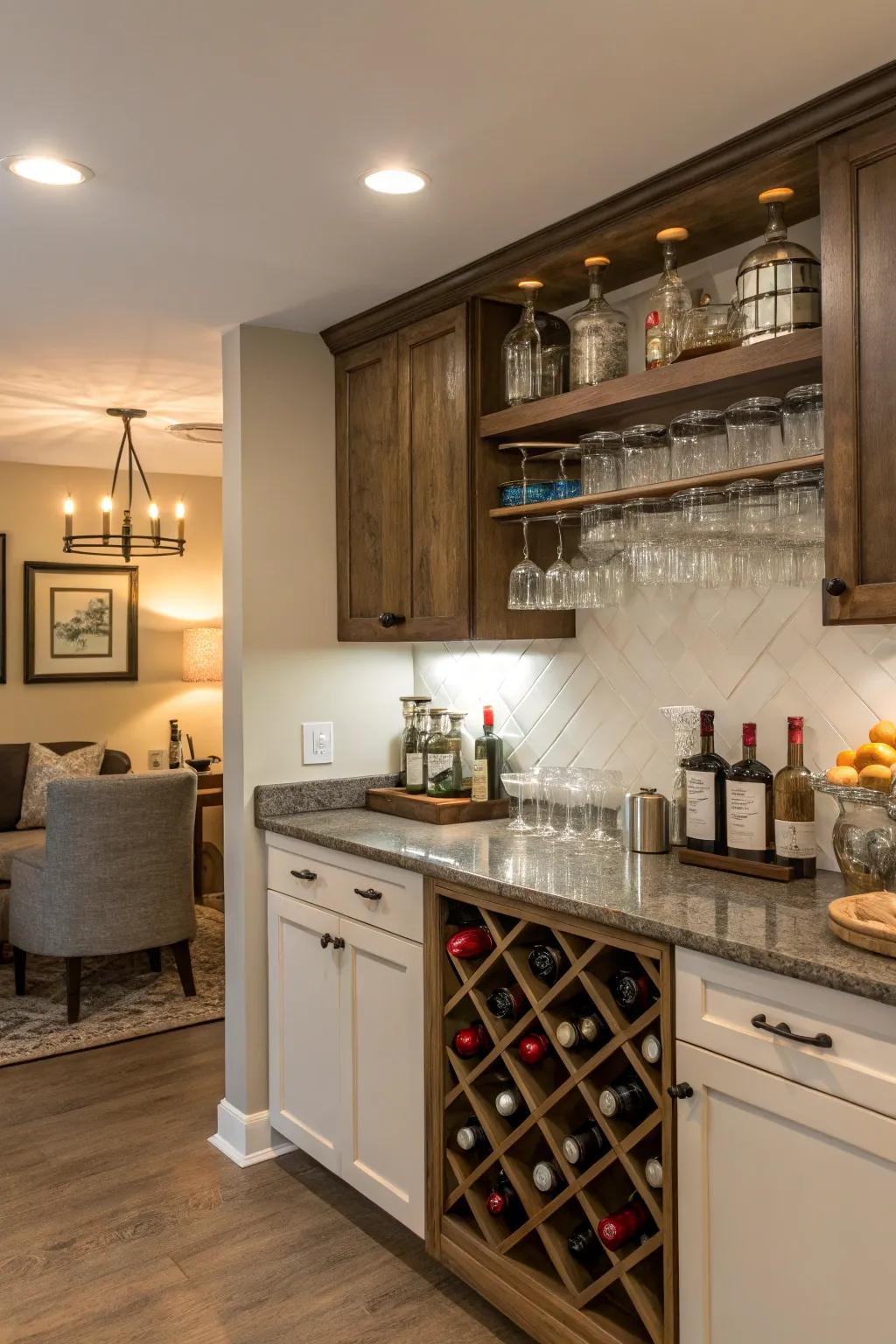 A bar alcove adds a fun and functional element to your kitchen.