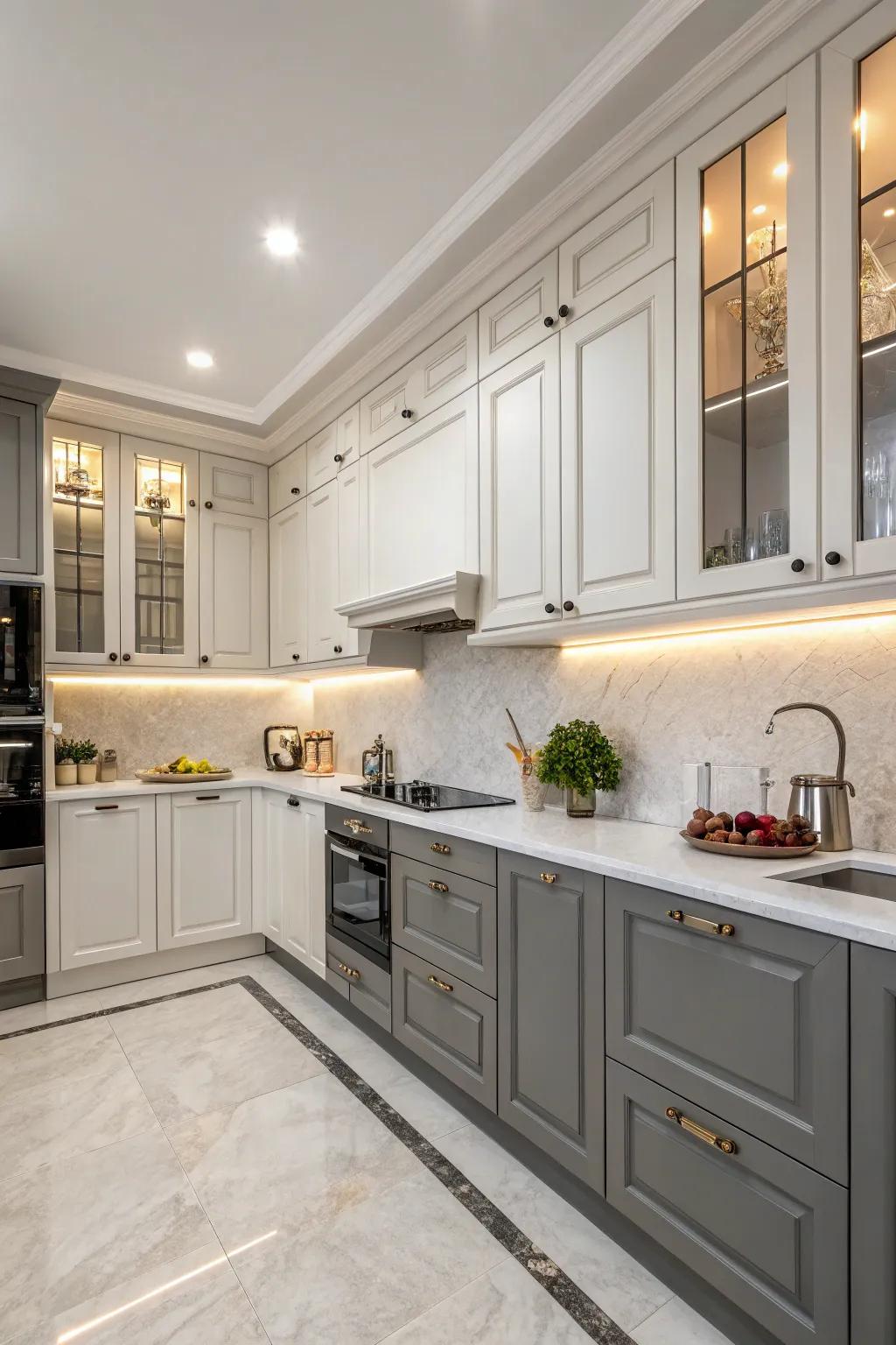 Dual-tone cabinets giving a bold and modern touch.
