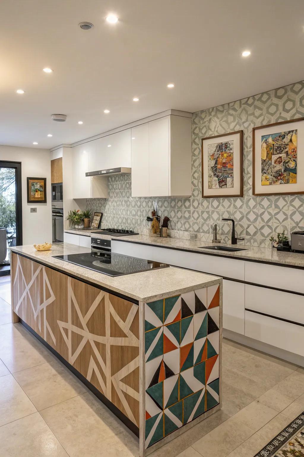 Geometric designs in synthetics bring a modern twist to kitchens.