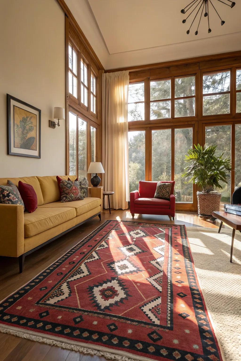 An audacious carpeting solution that infuses persona and comfort into an expanse monopolized via substantial windows.