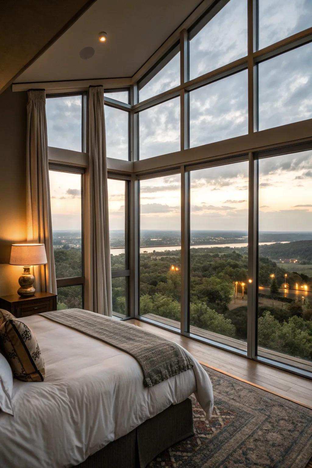 Floor-to-ceiling windows creating a dramatic and light-filled room.