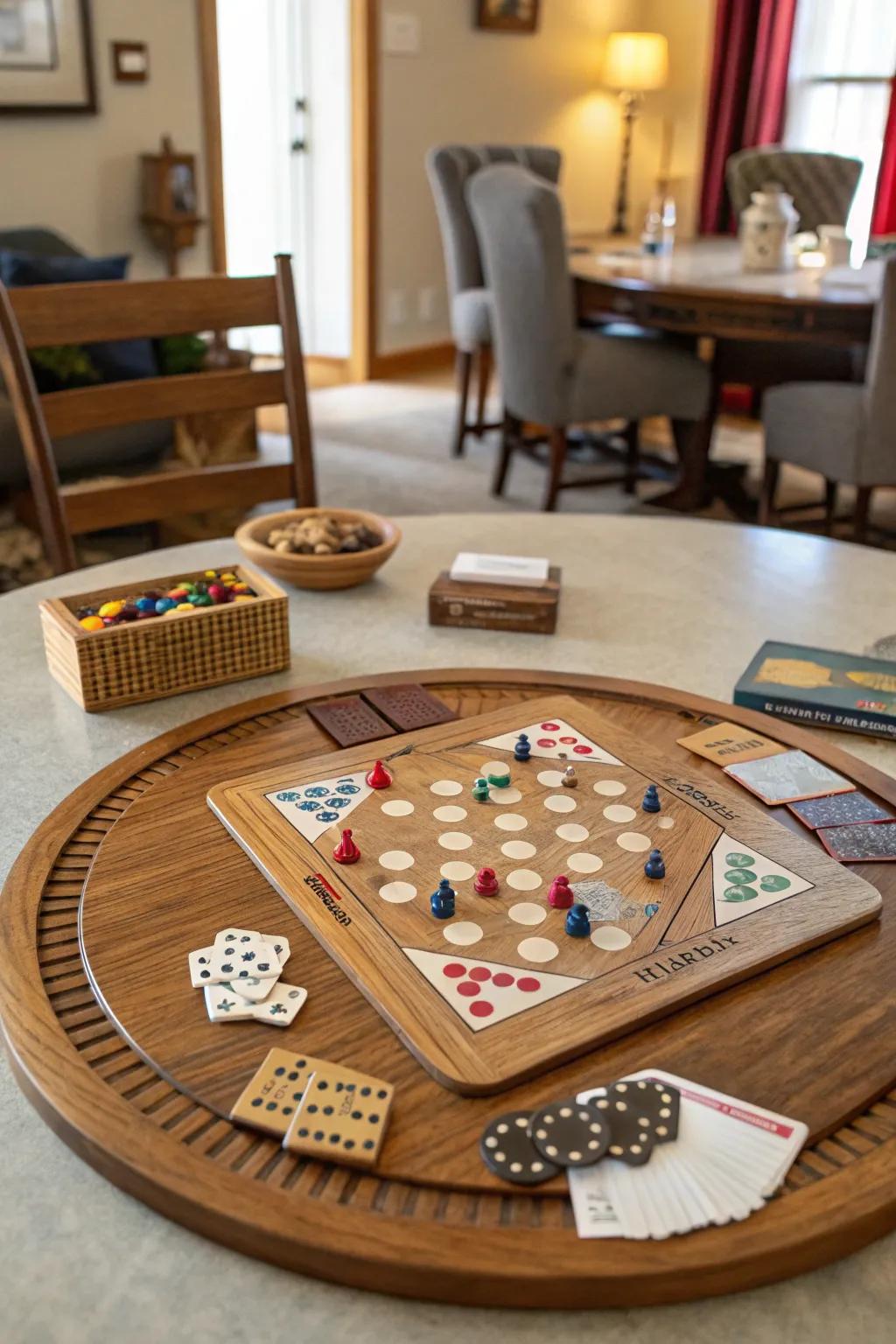 A game evening essential presenting a rotating organizer as the centerpiece.
