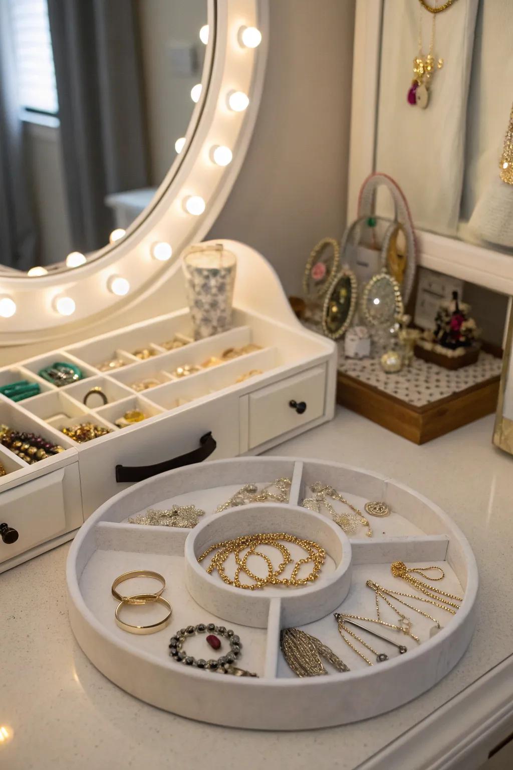 Jewlery organized beautifully.