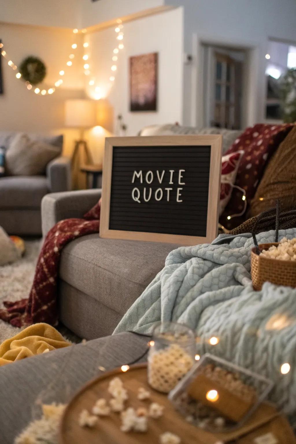 Creating a cinema-like atmosphere with movie quotes on a letter board.