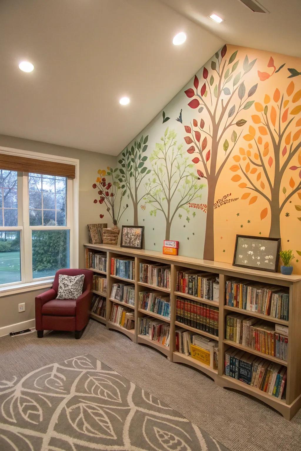 Seasonal murals can keep your library feeling current and lively.