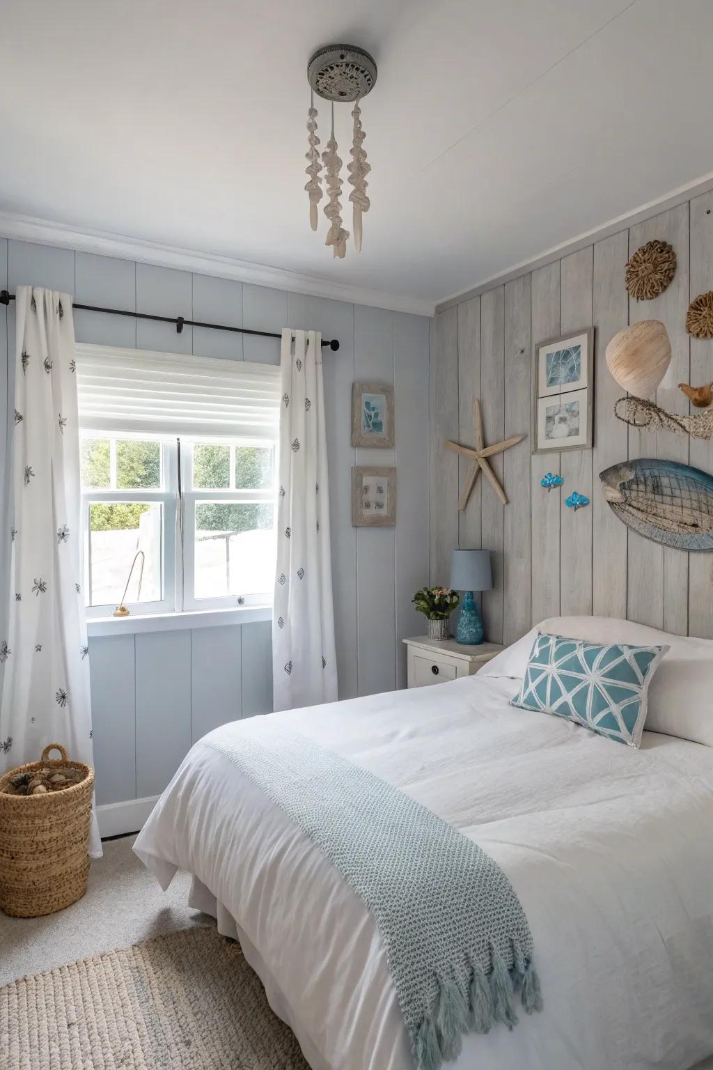 Coastal decor creates a relaxing seaside ambiance.