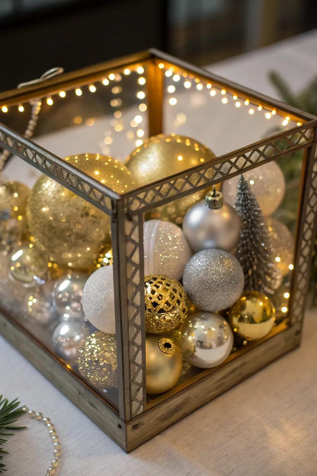 A luxurious gilded and argent Christmas display case