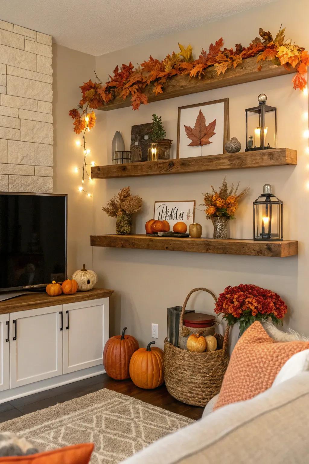 Revitalize your space with seasonal displays on ledges.