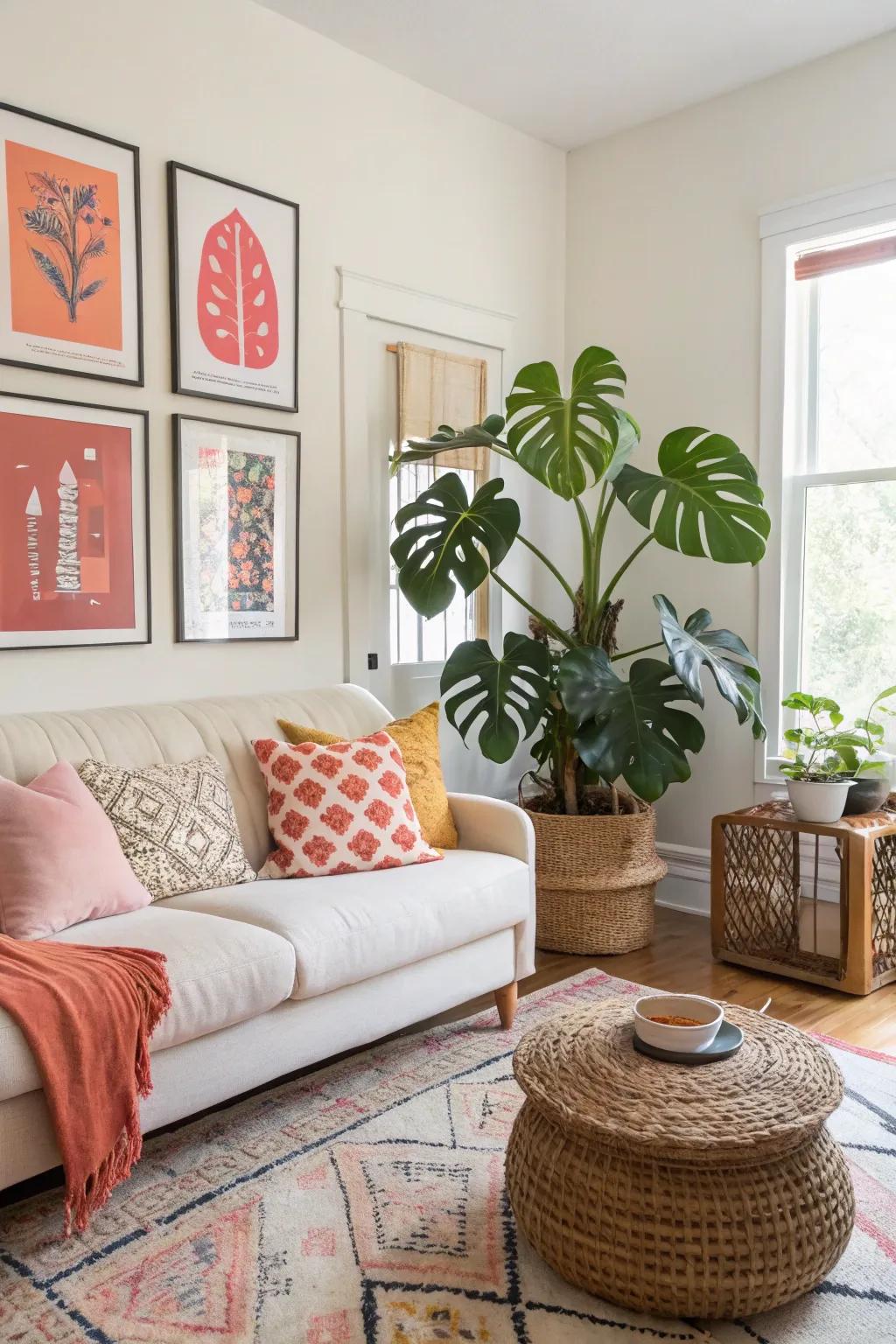 Flora and art fashion a harmonious visual progression.