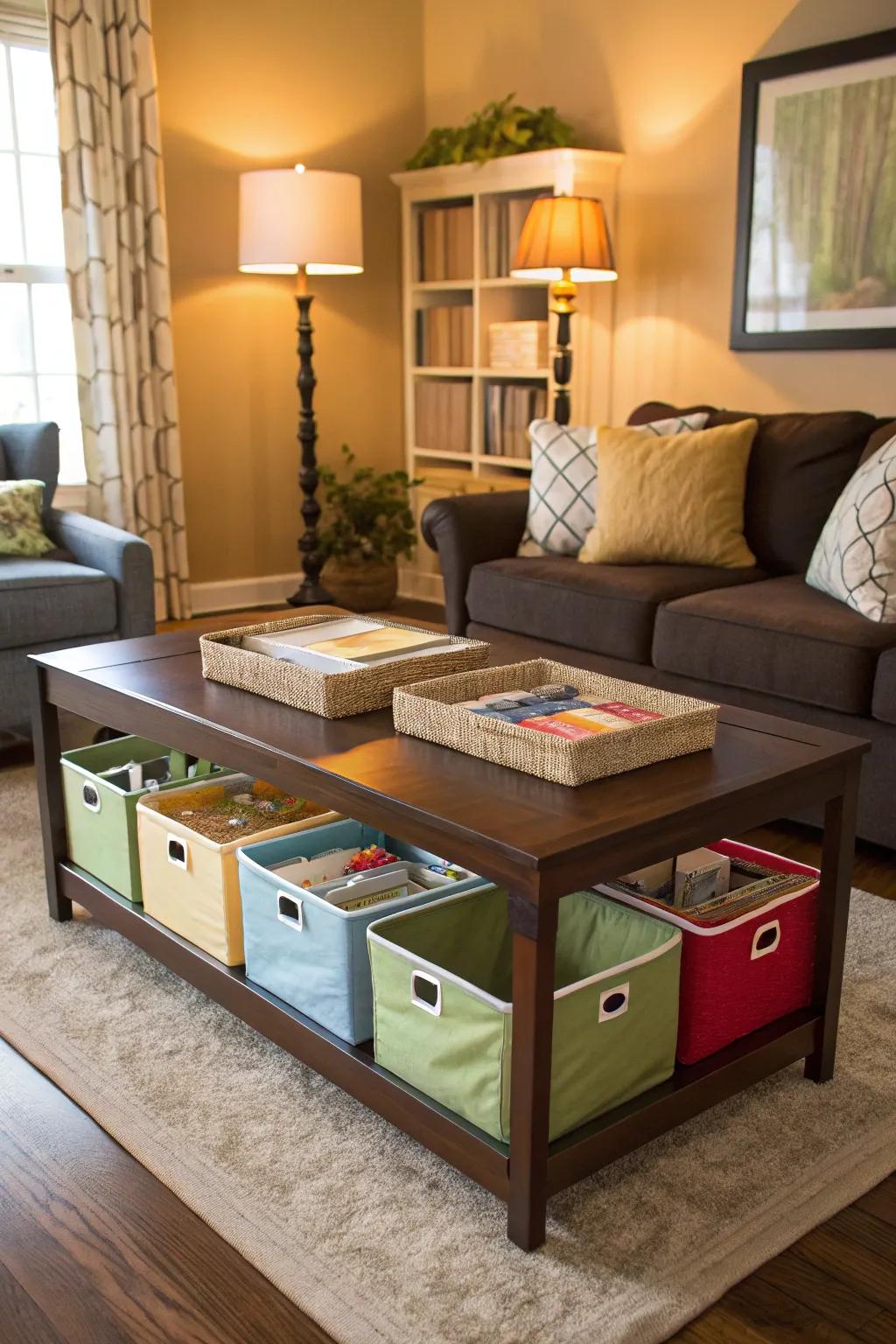 Space under the table lets you keep things out of sight.
