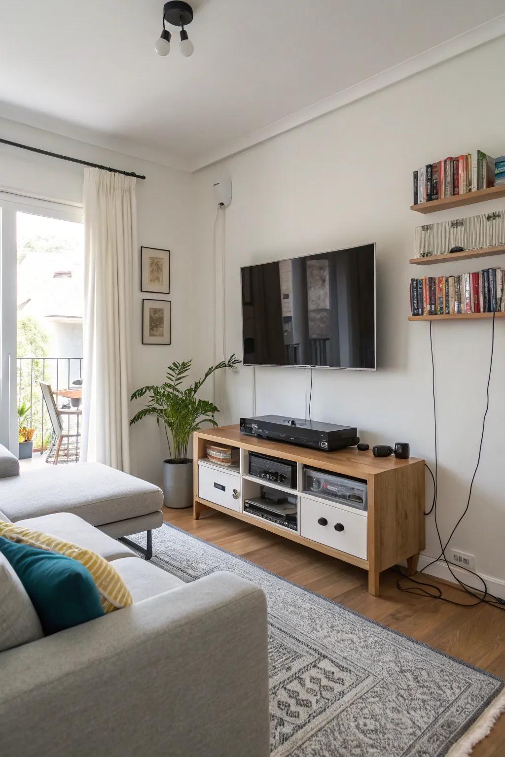 Concealed cables contribute to a tidy and refined TV setup.