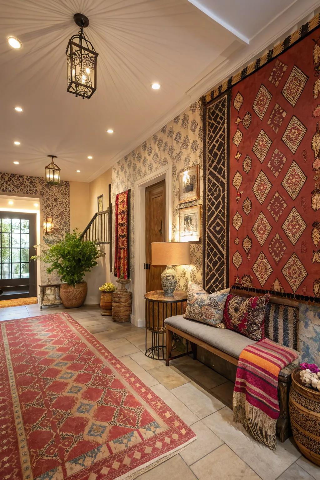 A dynamic entryway with bold patterns