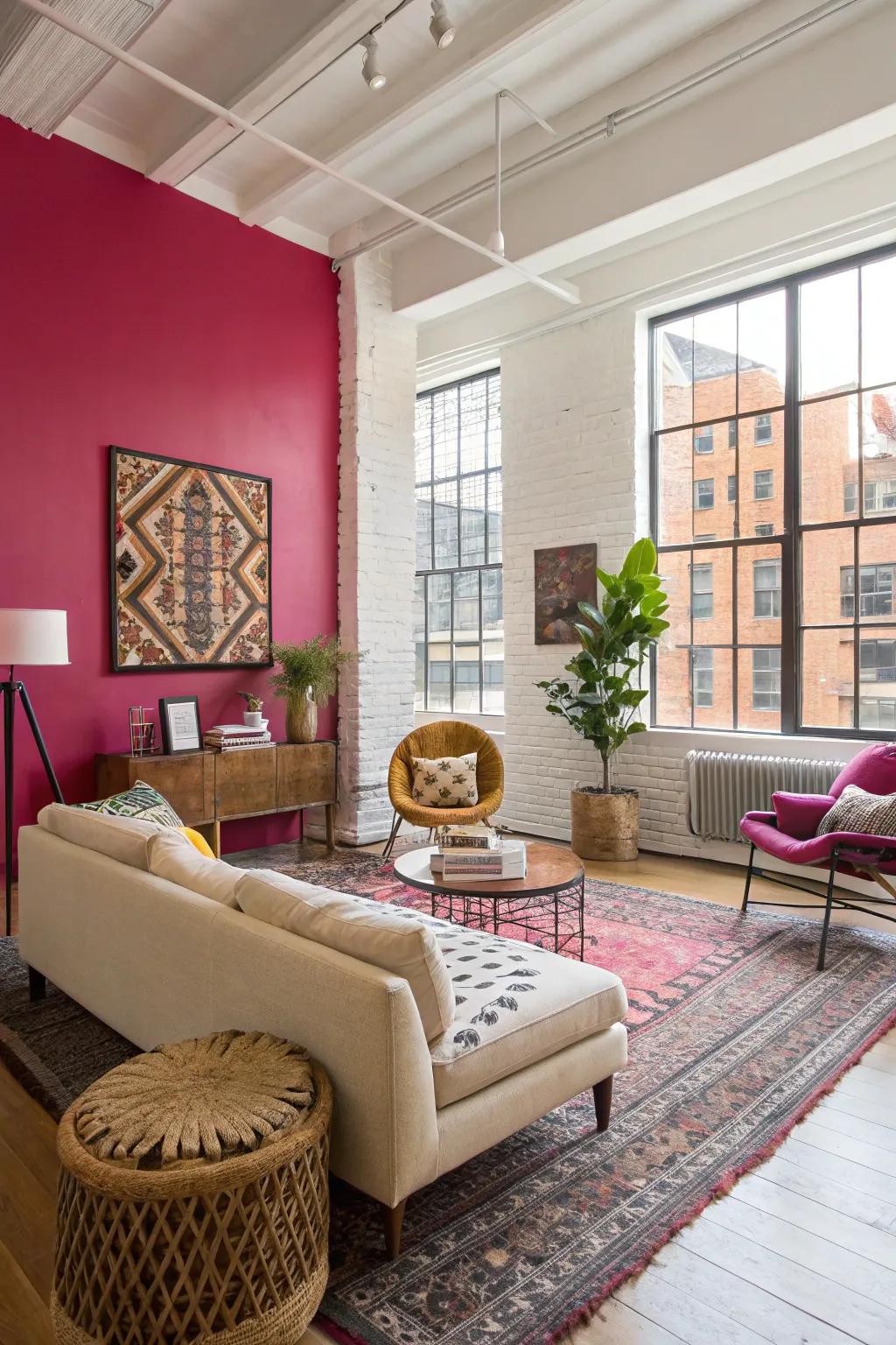 Bold color accents adding vibrancy to the loft.