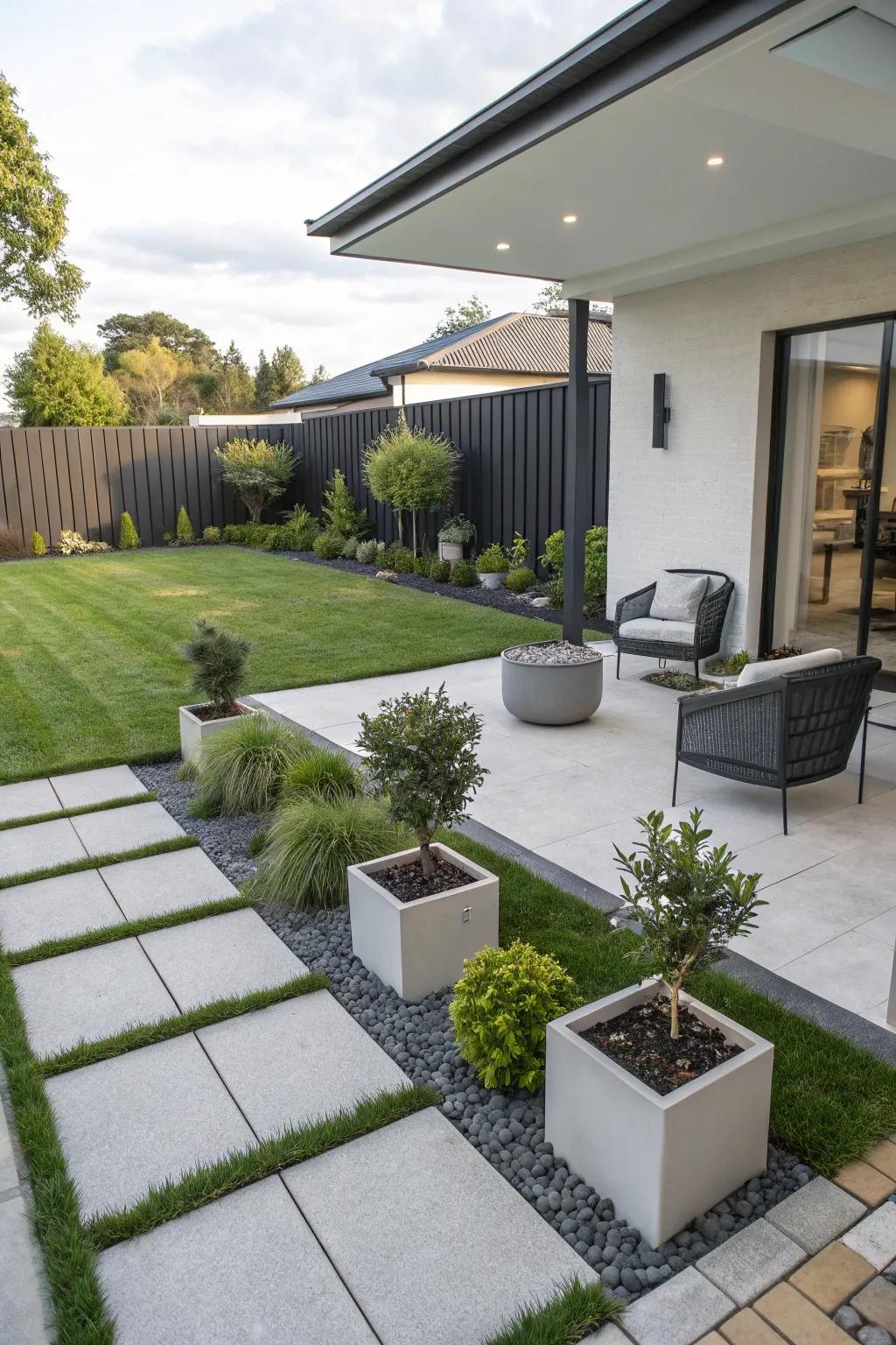 Board walks and terraces offer easy-care outdoor spaces.