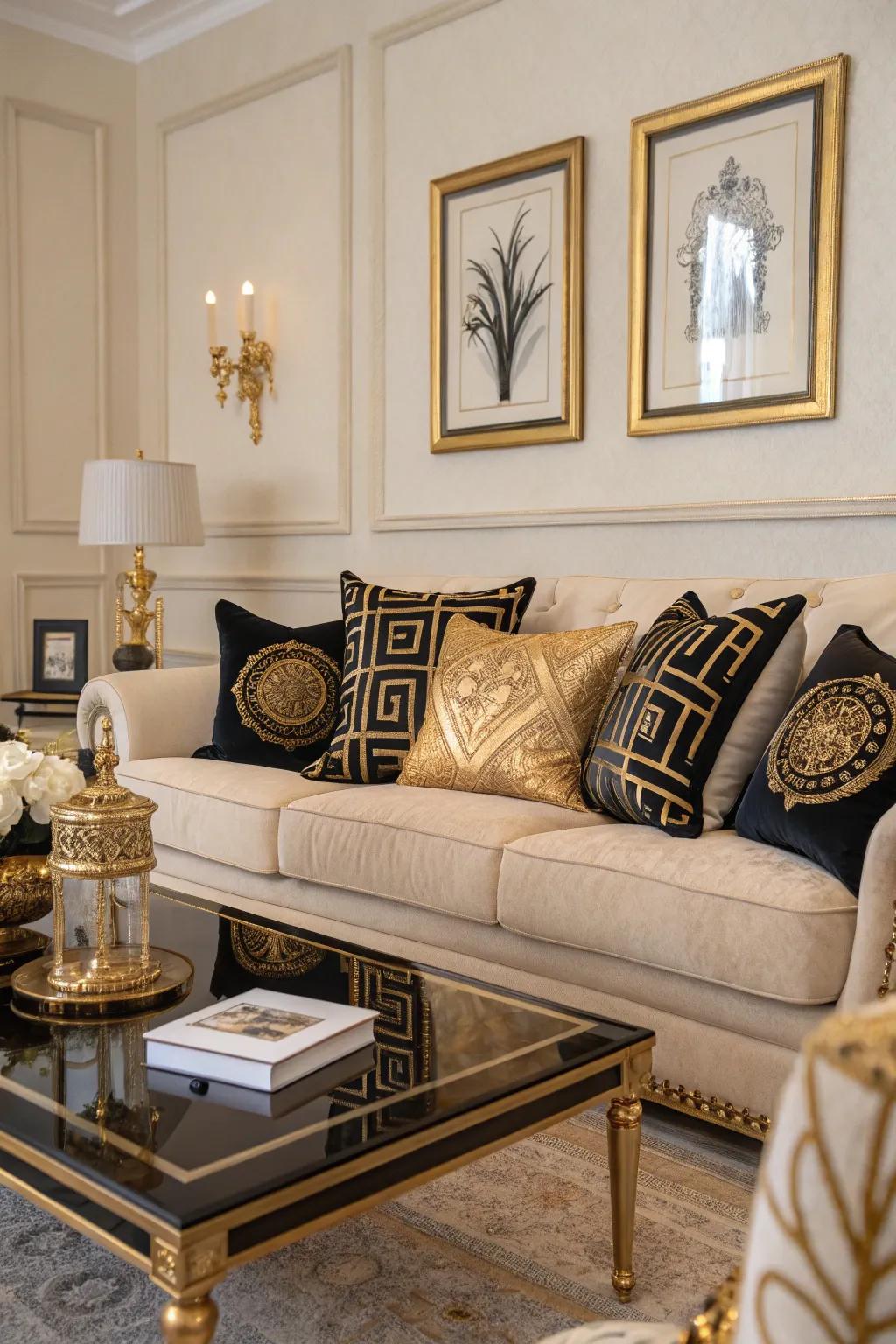 Opulent accessories improving the room's design.