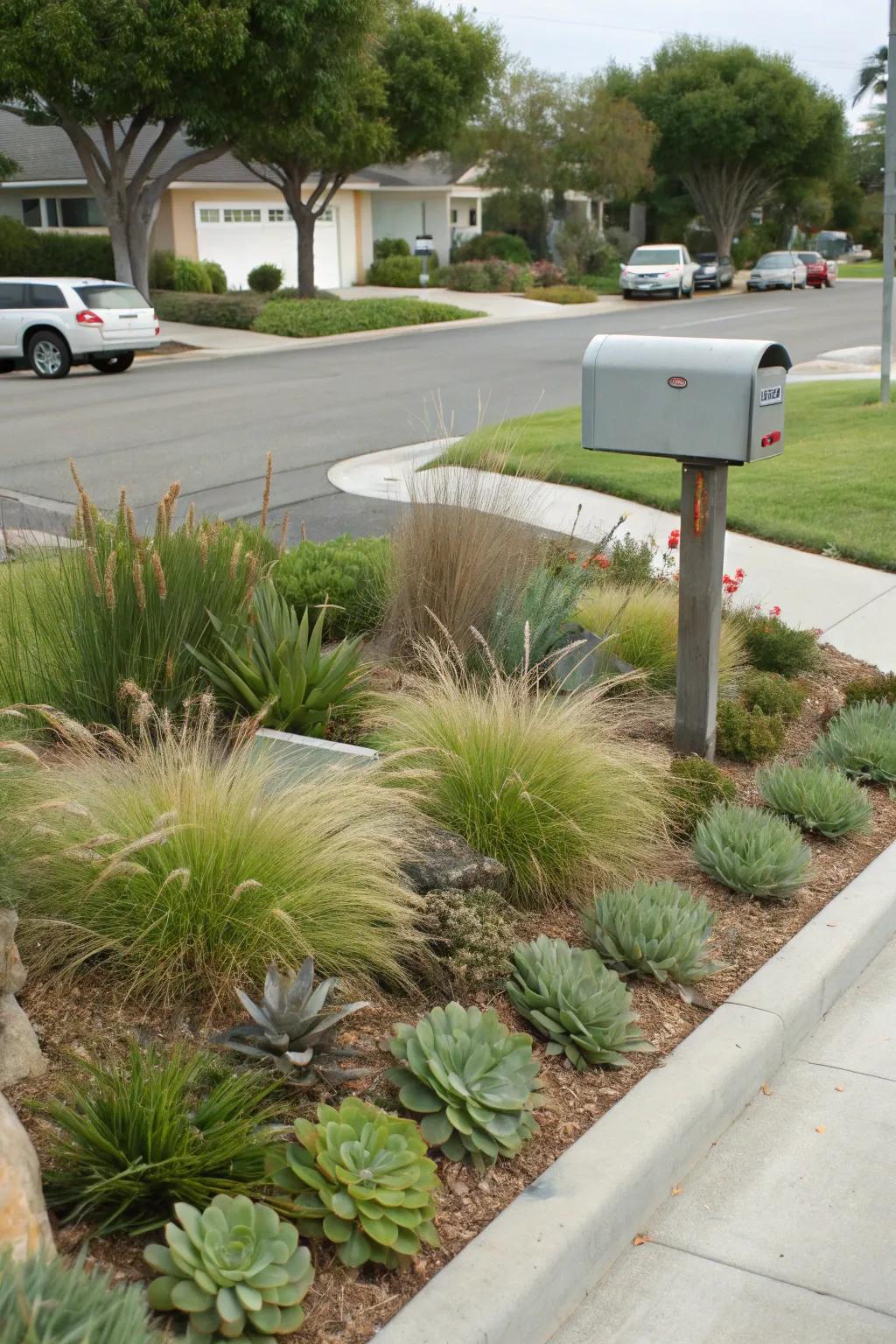 Keep it simple with low-upkeep plants surrounding your mailbox.