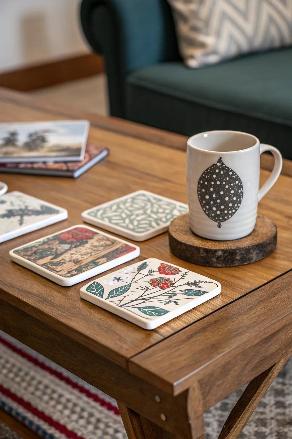 Personalized drink mats combine style and practicality.