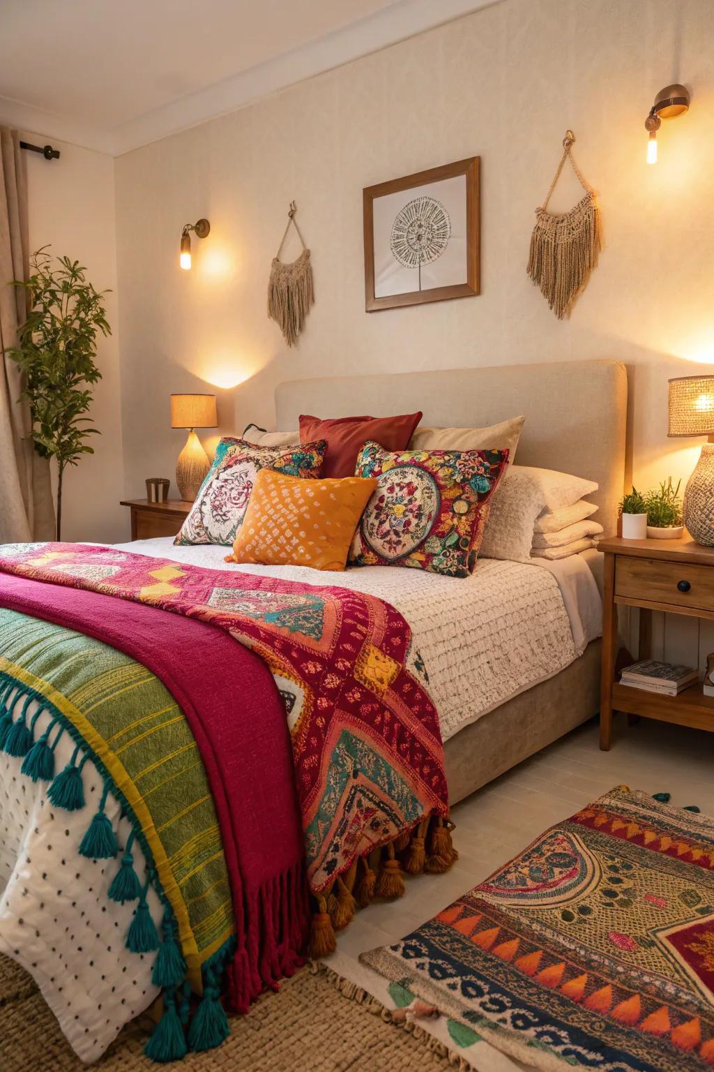 A dash of color adds vibrancy to the master bedroom.
