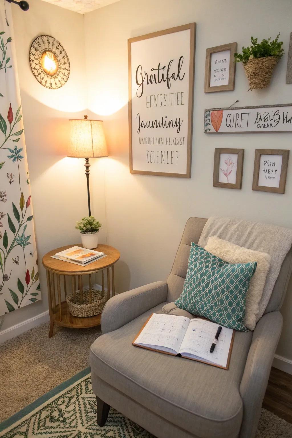 A meditation room featuring a dedicated space for gratitude.