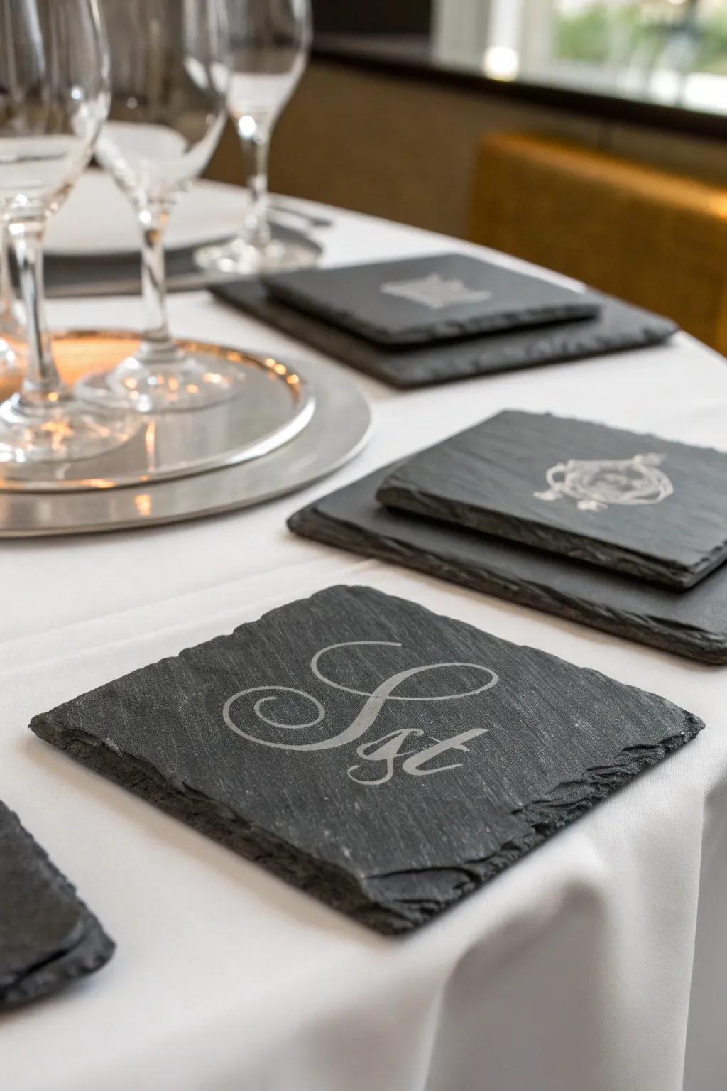 Stone coasters add a refined touch to any dining setup.