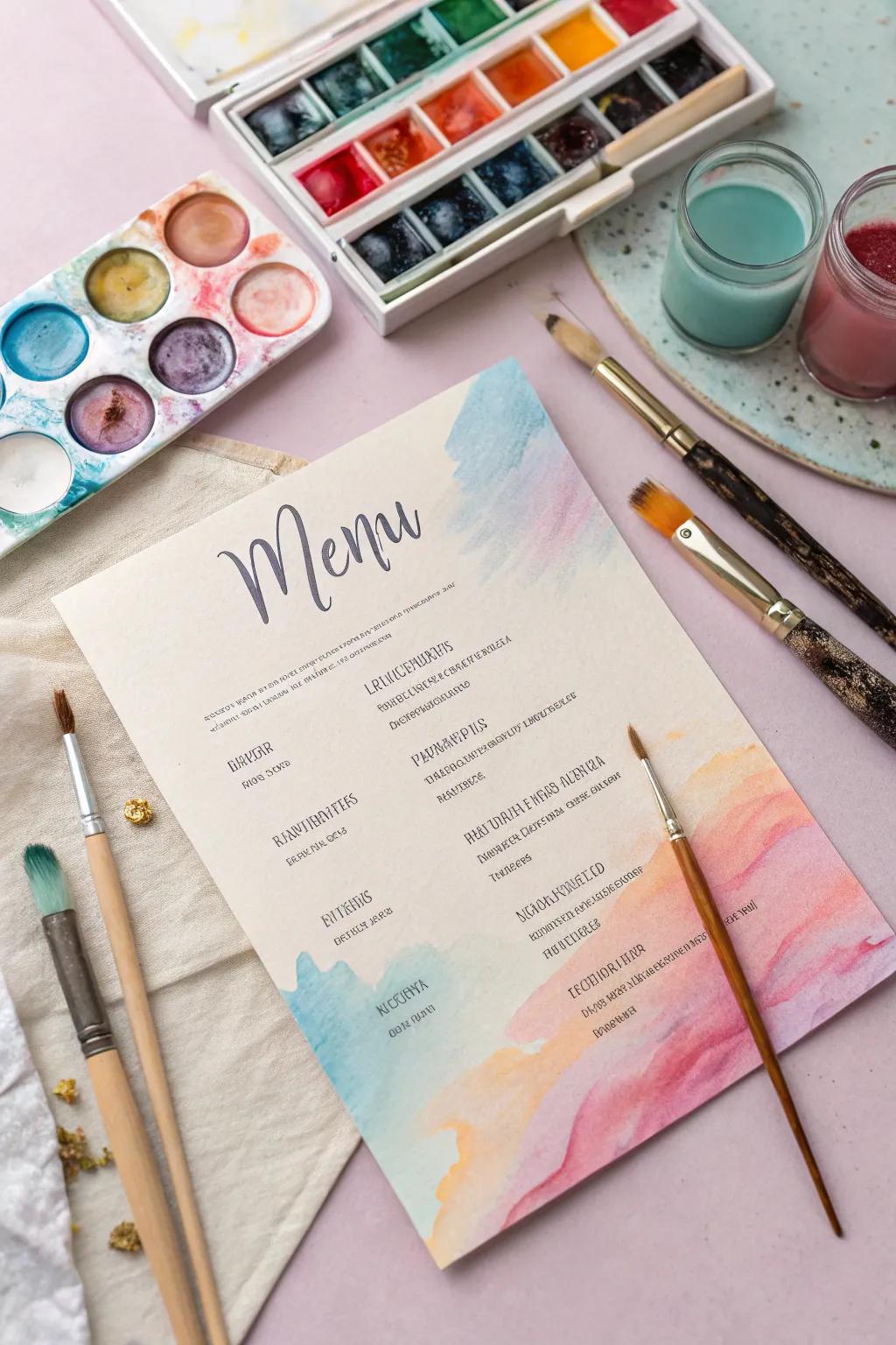 Tinted wash backgrounds offer a soft, artistic touch to your menu.