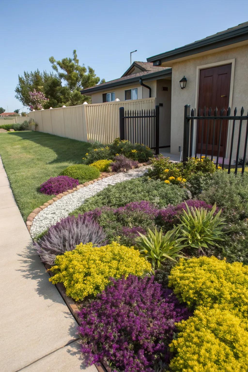Contrasting colors bring energy to a minimalist yard.