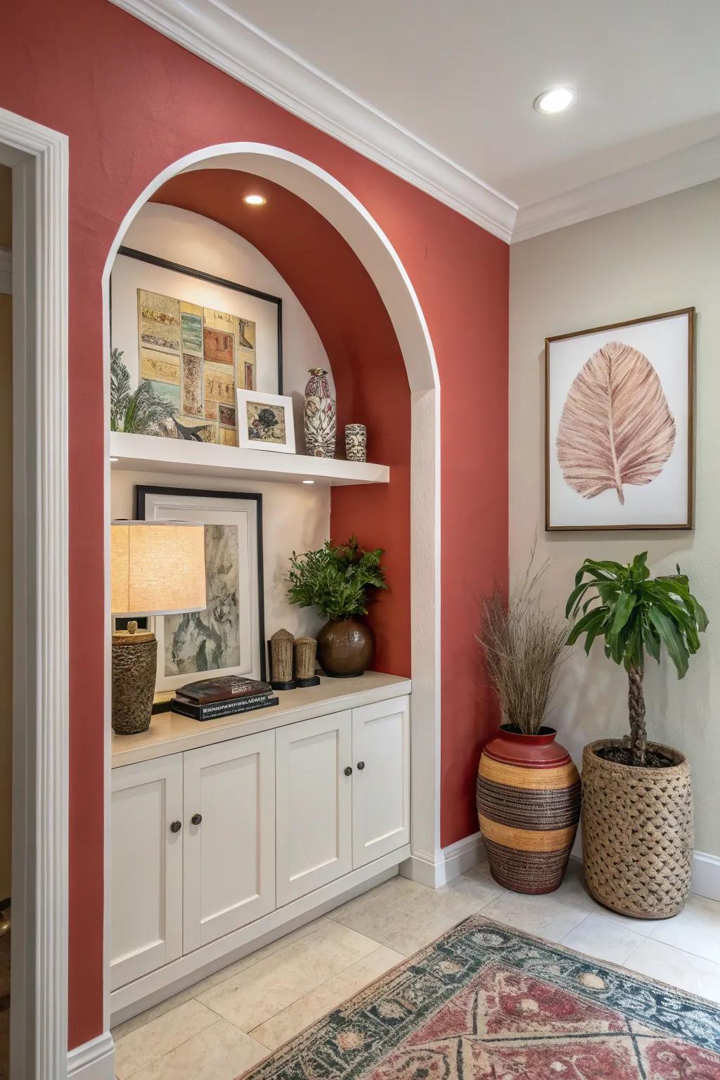 Make a statement with a bold accent color in your alcove.