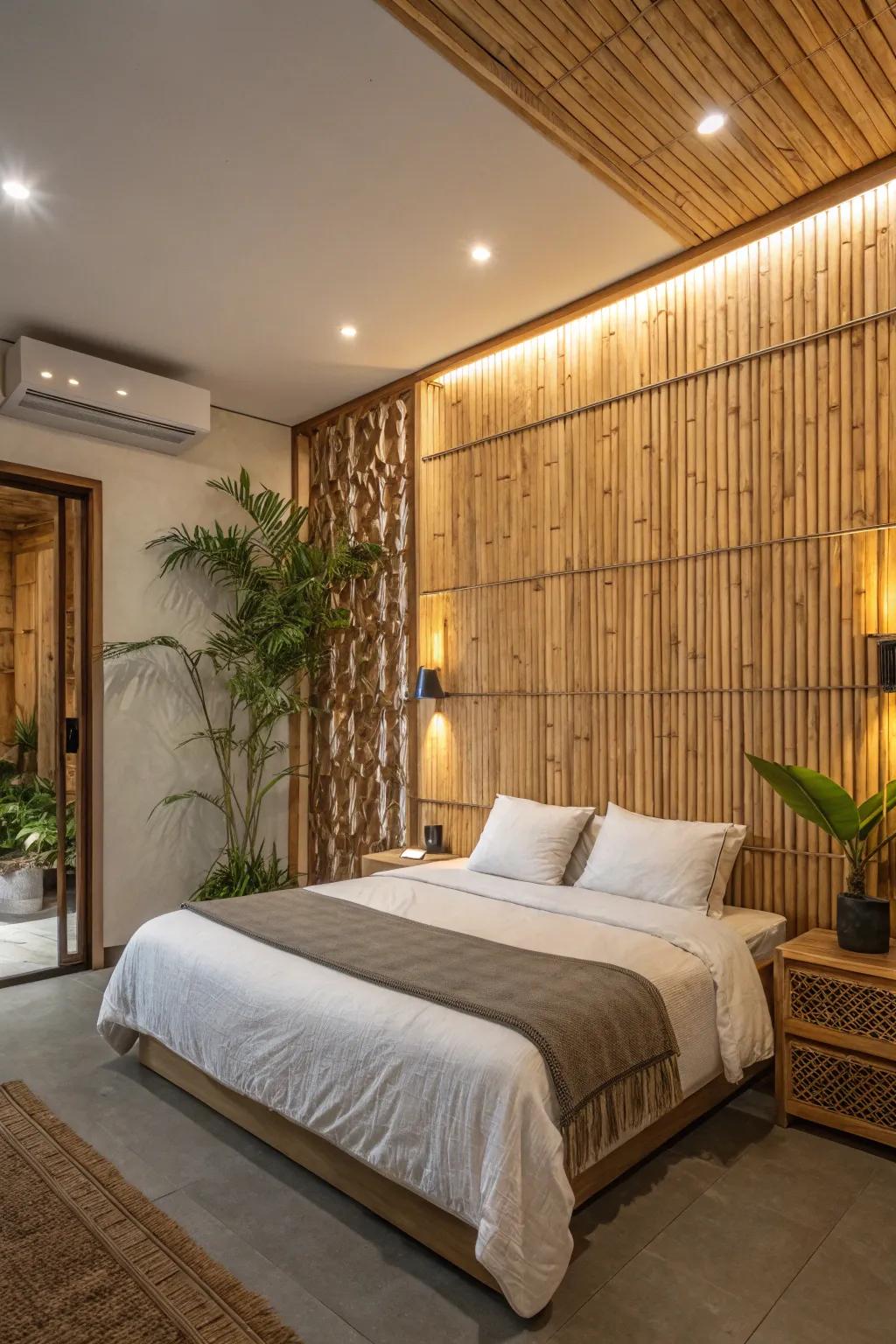 Eco-friendly bamboo panels offer natural beauty.