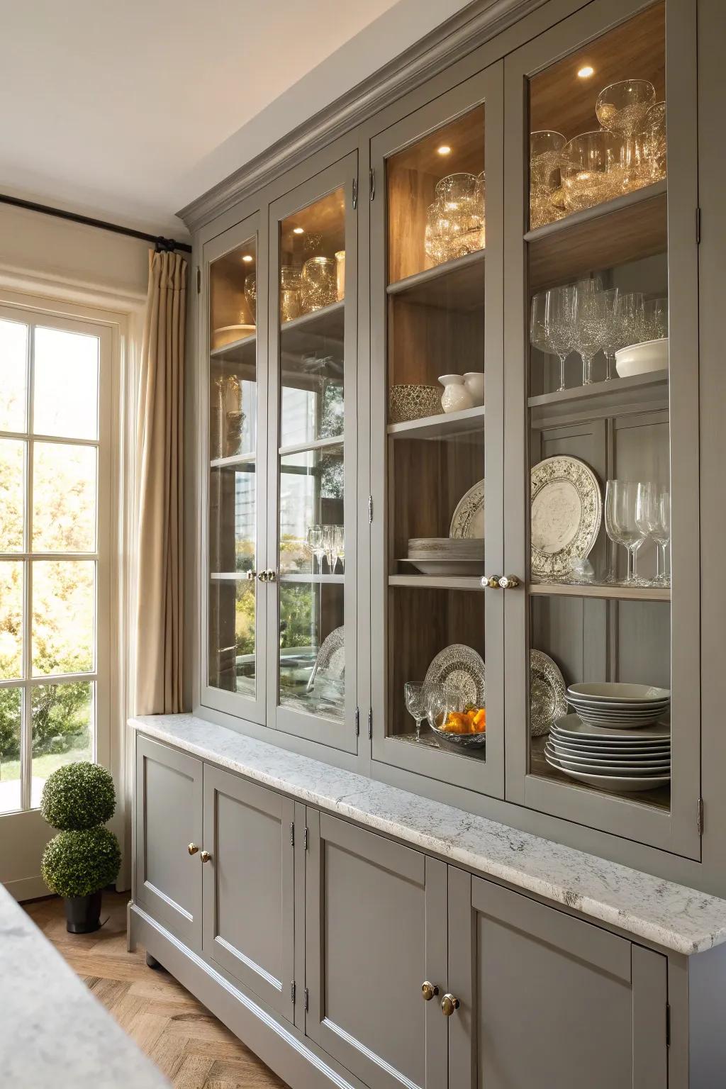 Attain an open ambiance with glass cabinet fronts.