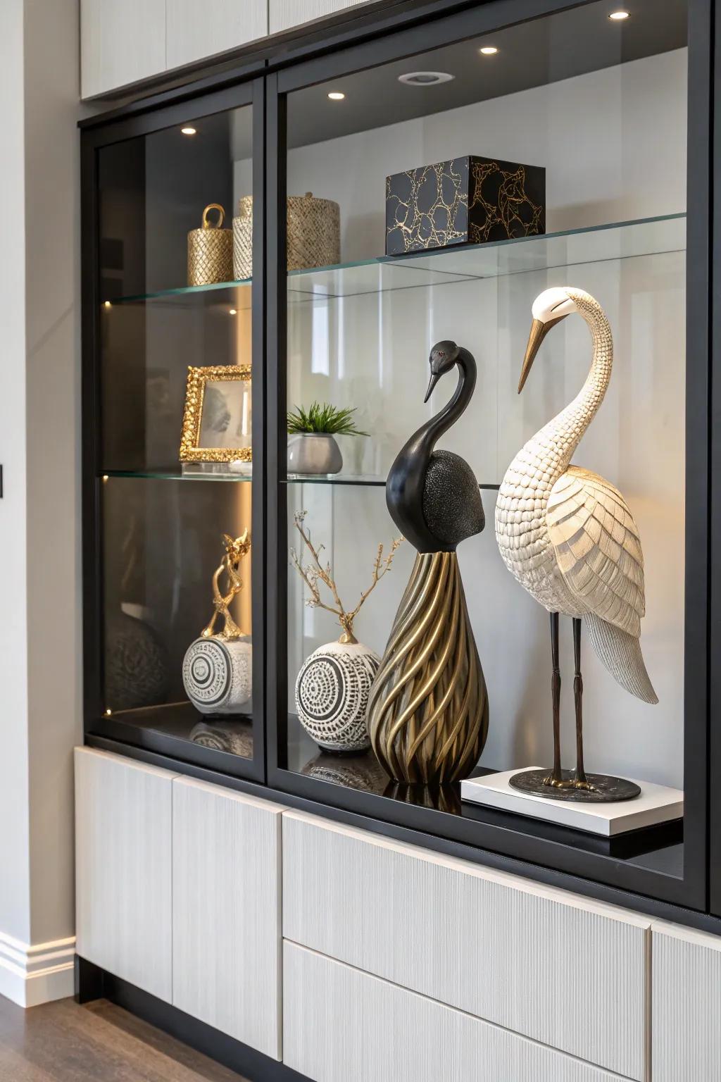 Sculptures inject art and style into the hutch.