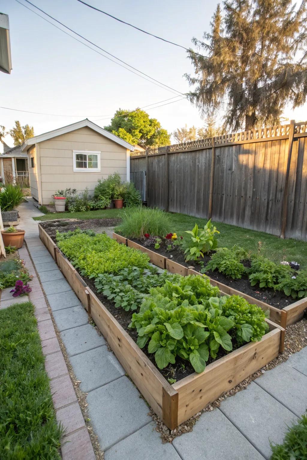 A herb or vegetable bed offers fresh produce and beauty.