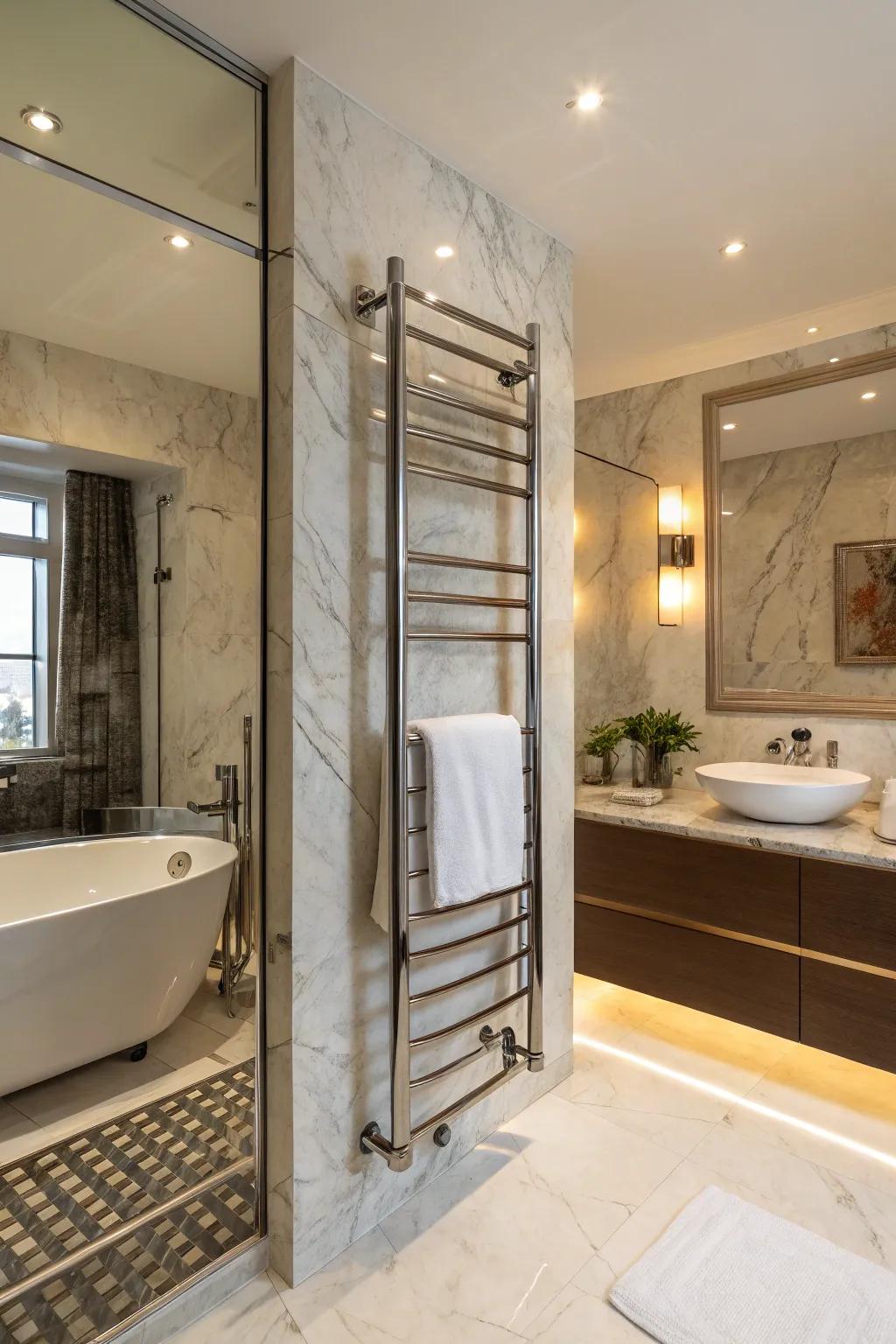 Opulence and warmth through a warmed towel rail.