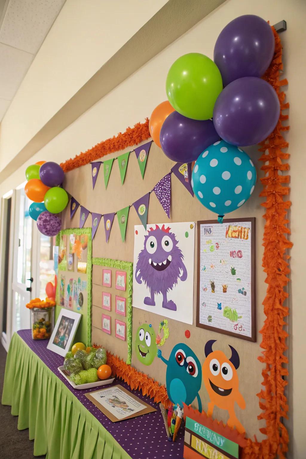 A birthday display using monsters to celebrate each student’s special day.
