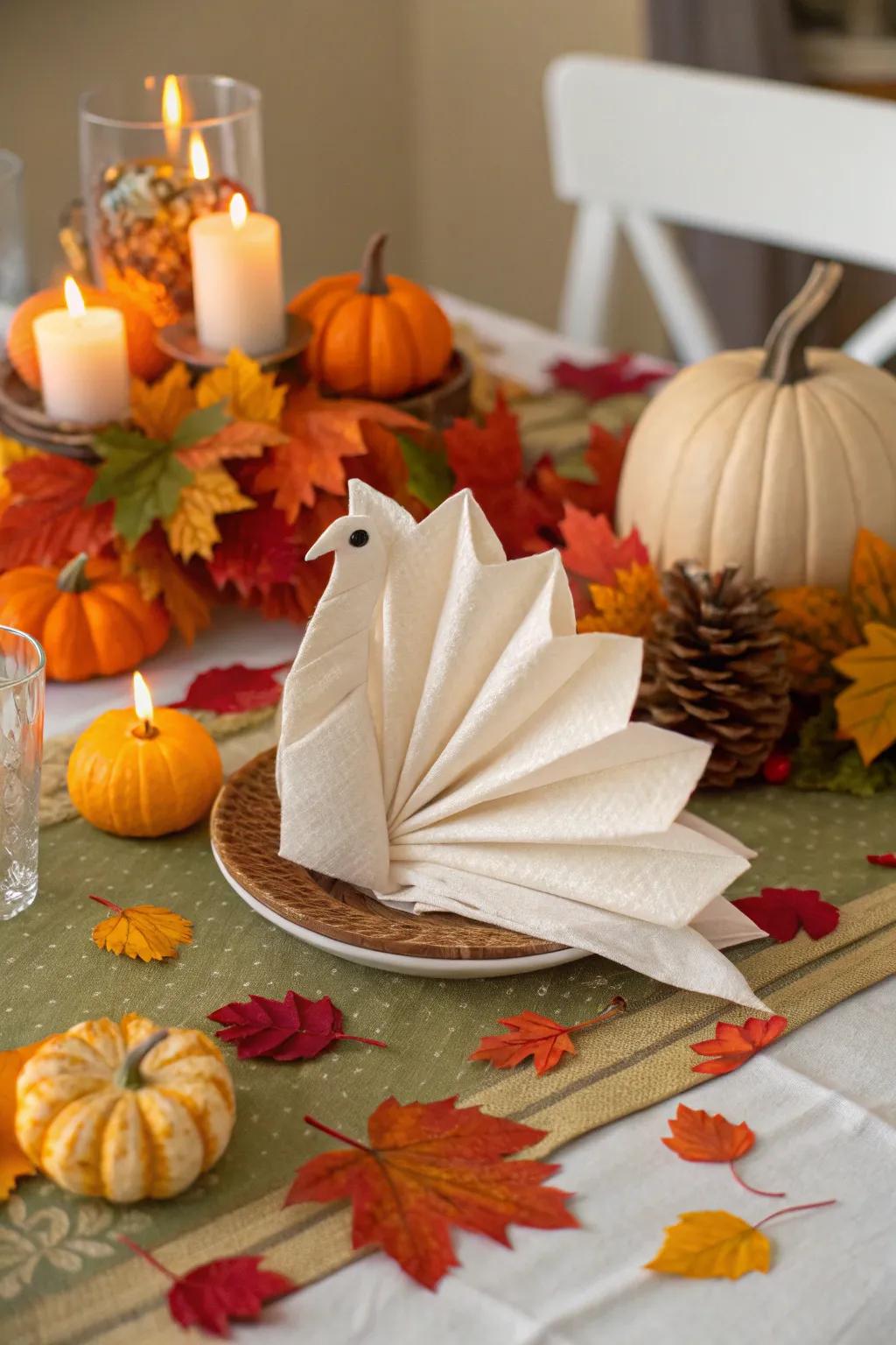 Celebratory turkey folds for a Thanksgiving feast.
