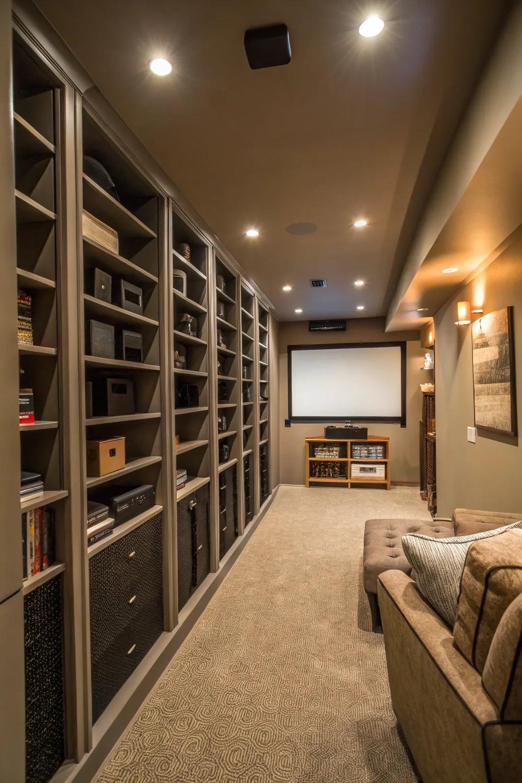Shelving that goes up gets the most storage while saving space.