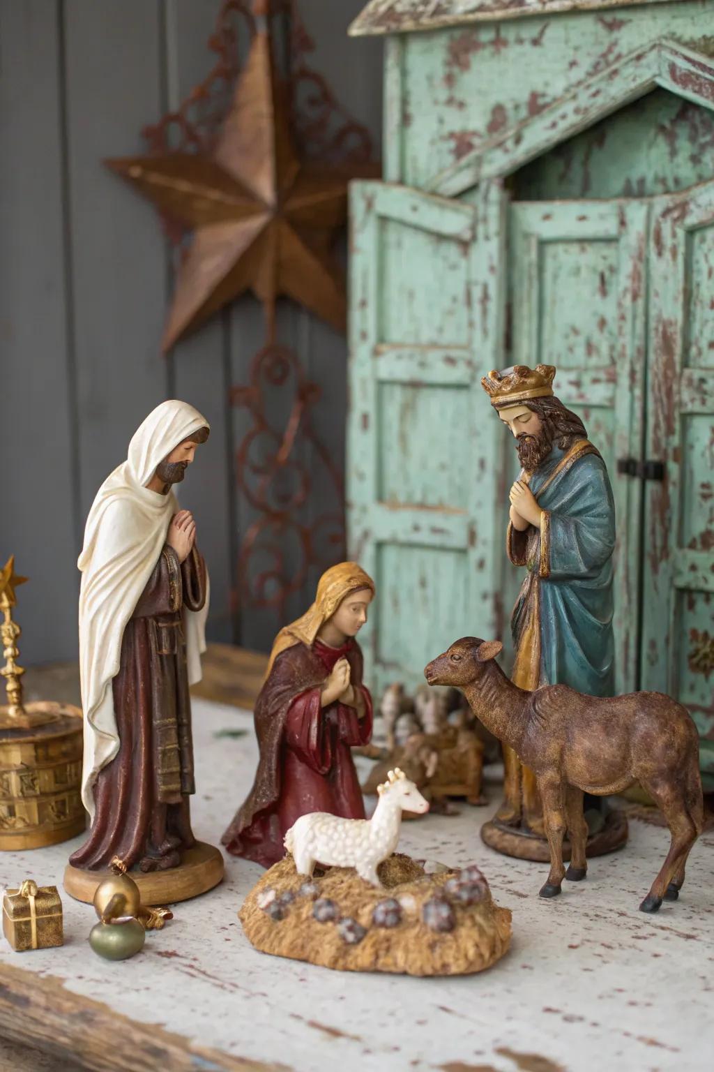 A vintage elegance background adds timeless appeal to your nativity scene.