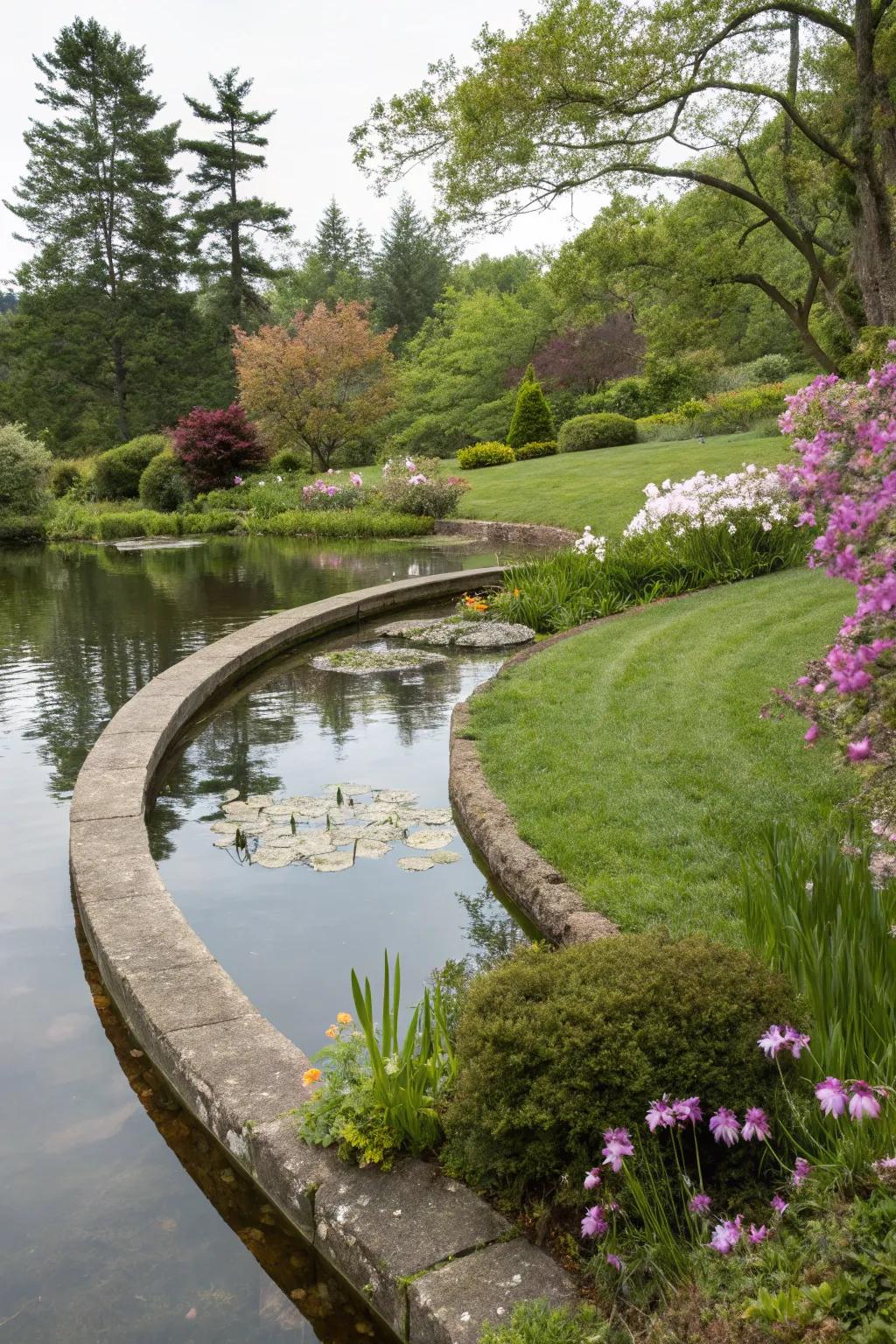 Rounded borders fashioning a genuine and harmonious pond design.