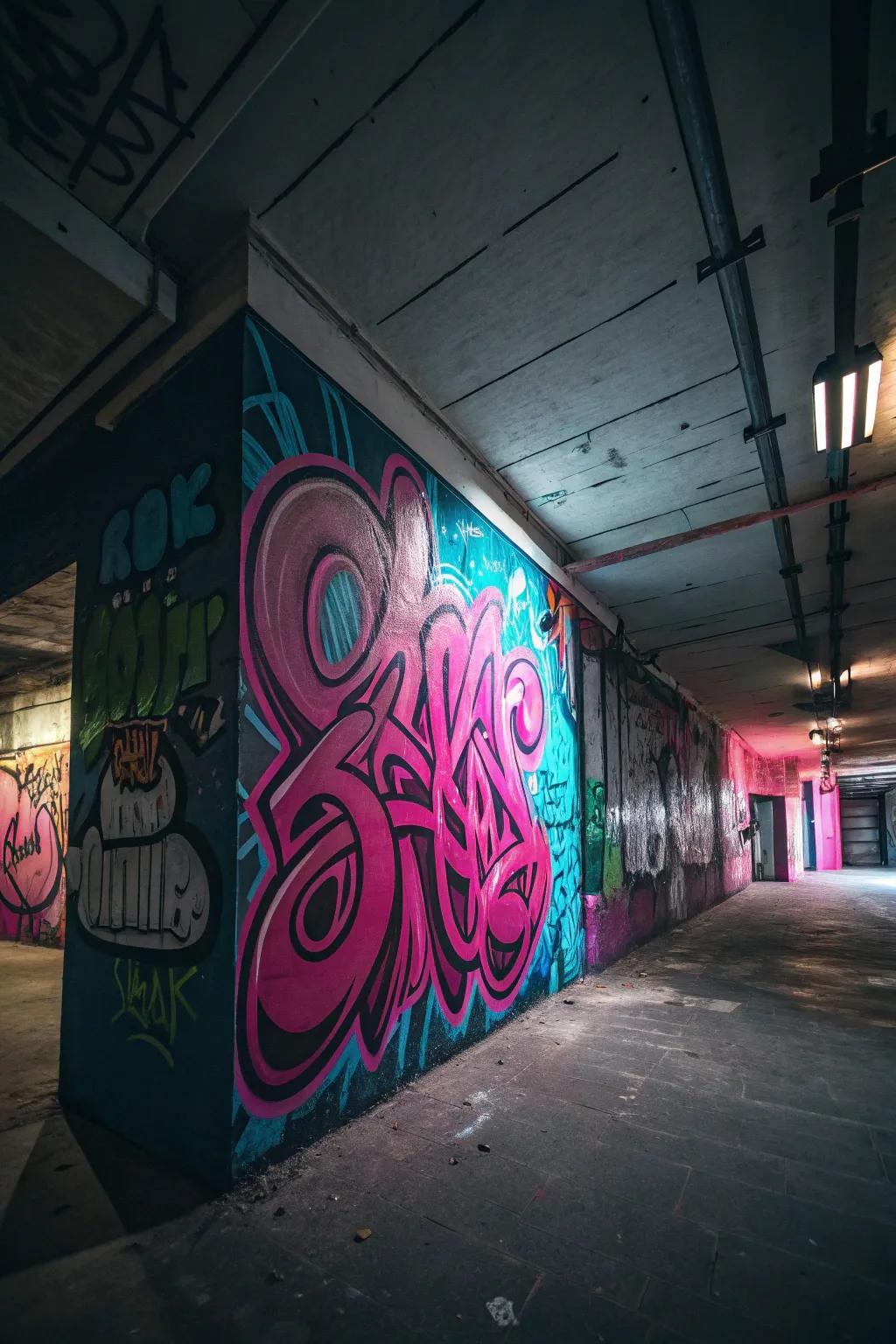 Urban edge with neon graffiti.