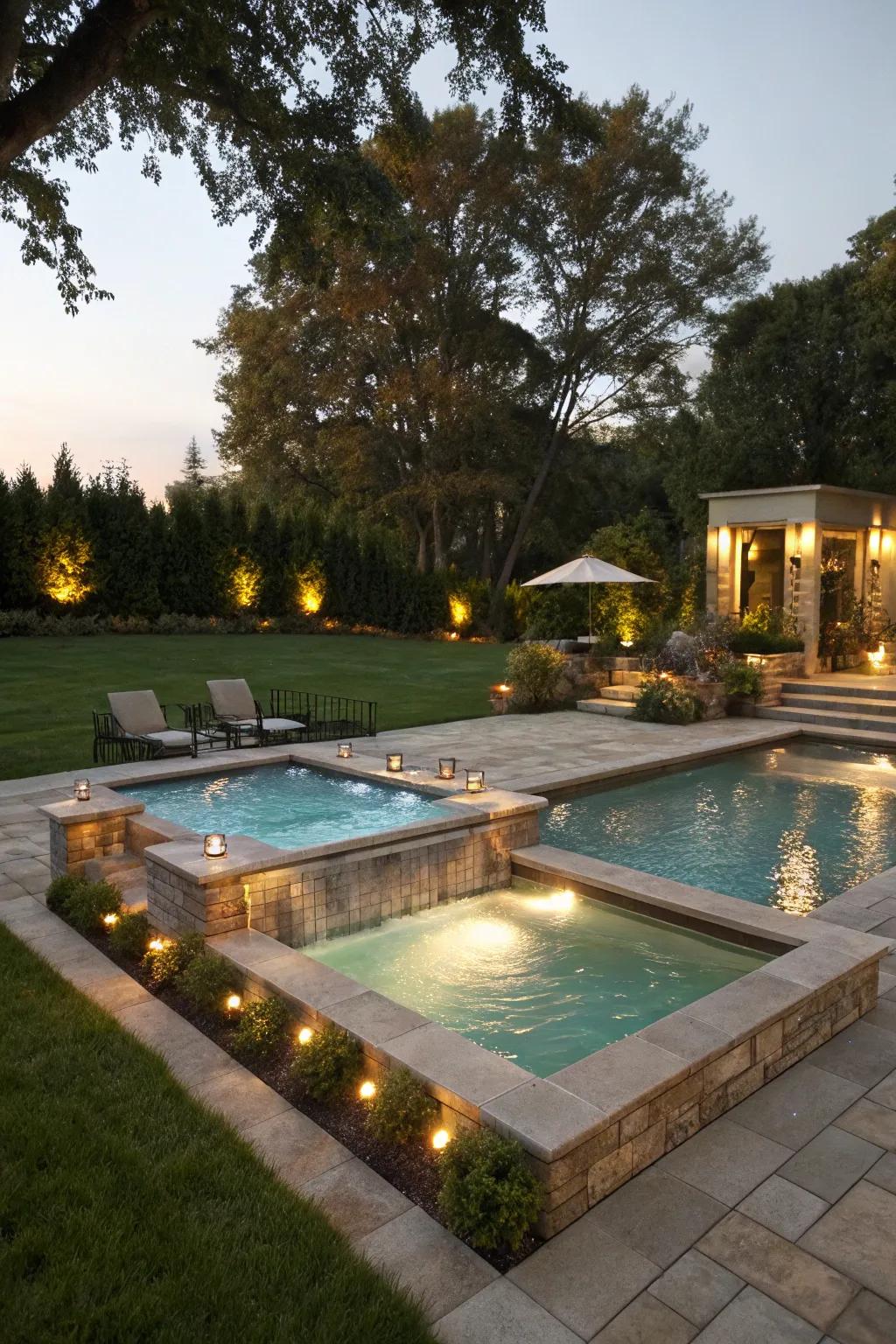 A <strong>pool</strong> with an attached spa, offering a comprehensive relaxation experience.” loading=”lazy” class=”pimg”>
	</picture><figcaption>A <strong>pool</strong> with an attached spa, offering a comprehensive relaxation experience.</figcaption></figure>
<p>Why not attach a <strong>spa</strong> into your <strong>pool</strong> design? It’s a luxurious way to enjoy both a refreshing swim and a relaxing soak in one place.</p>
<h3>Check these products out:</h3>
<ul class=