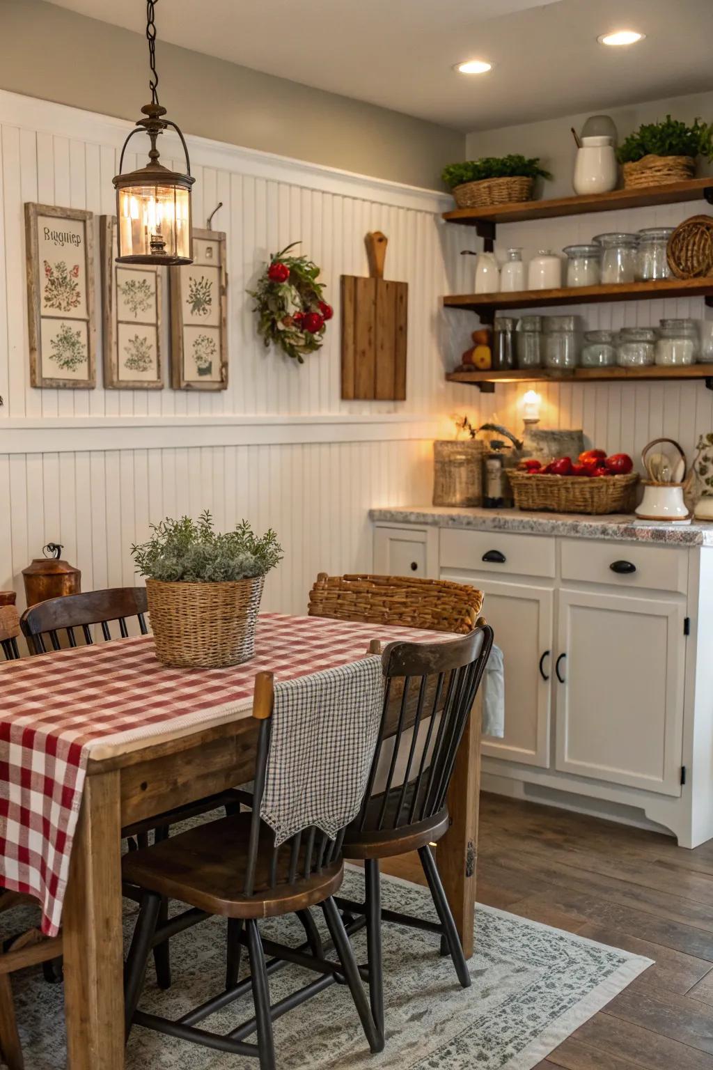 Beadboard panel backsplashes add a cozy, cottage-like charm to kitchens.