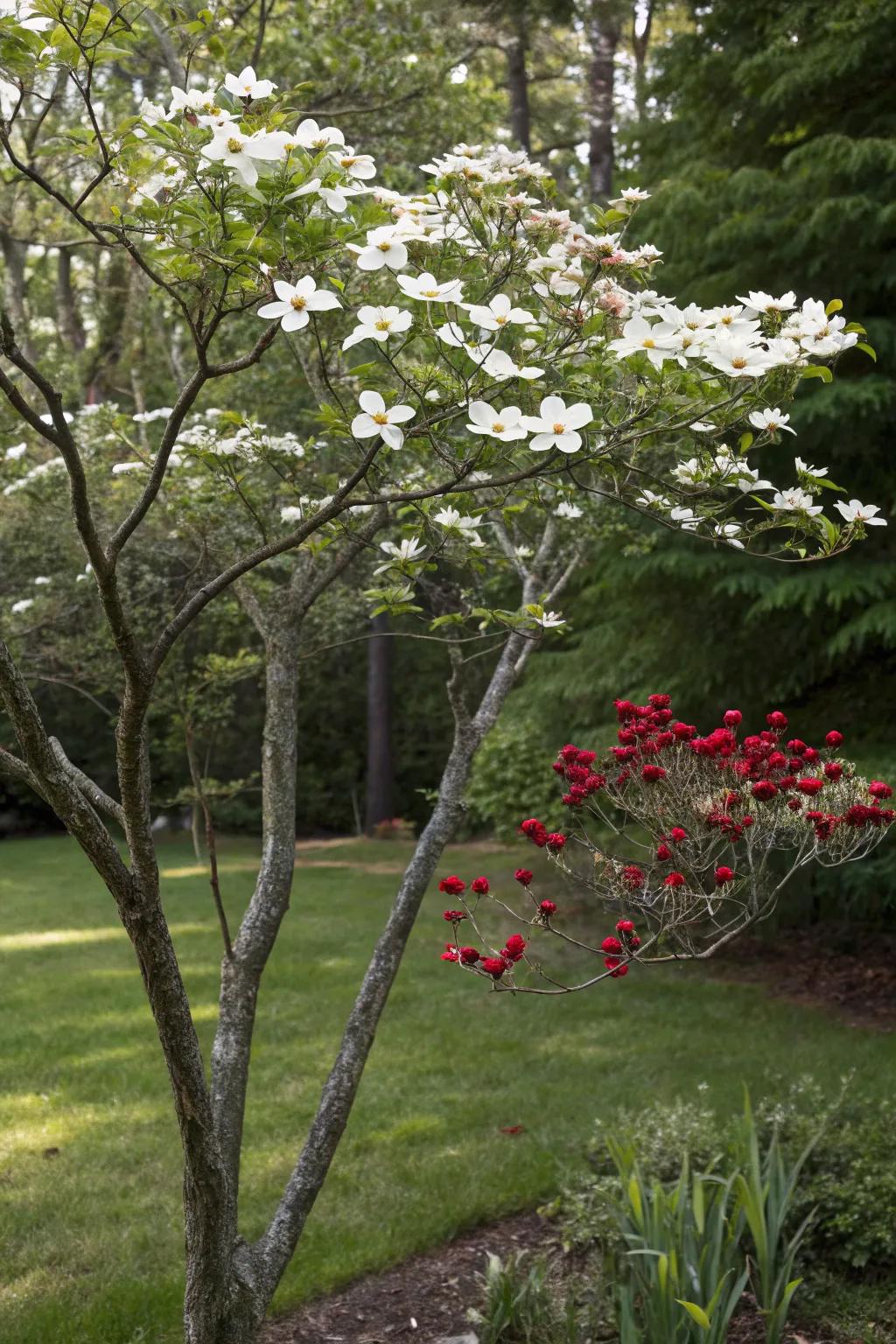 Dogwood provides seasonal interest with its flowers and berries.