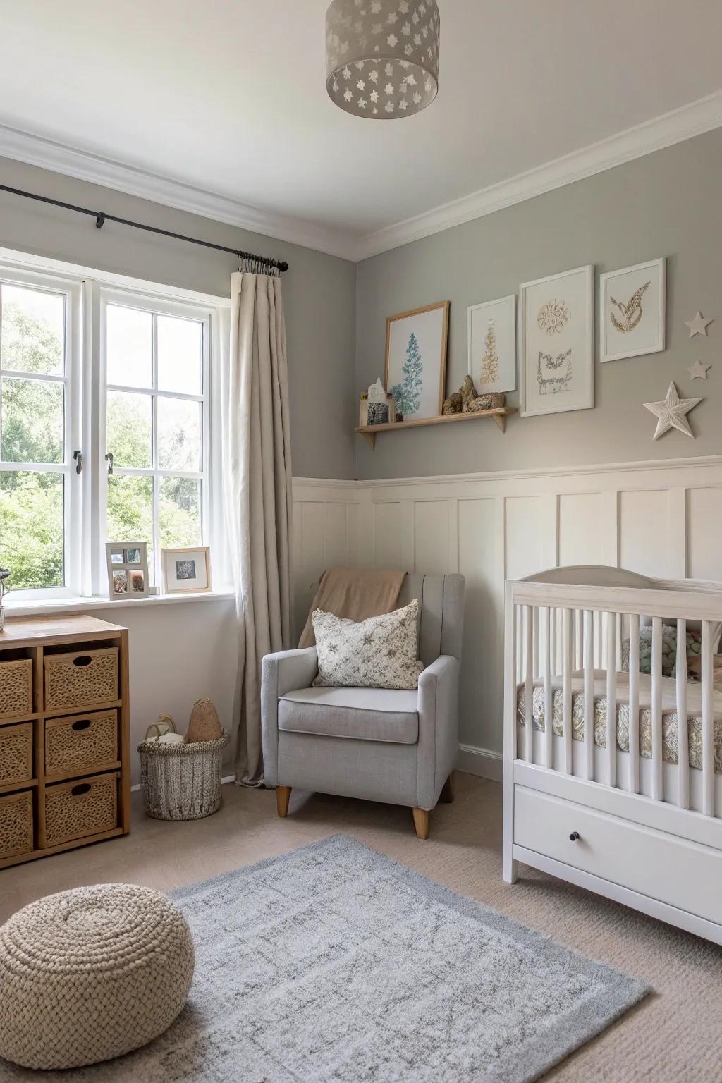 A flexible nursery featuring greige tones.