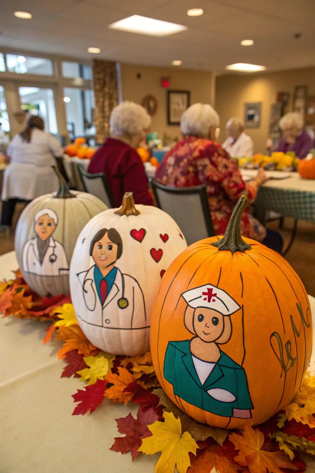 The medical crew of pumpkins is a tribute to the healthcare professionals.