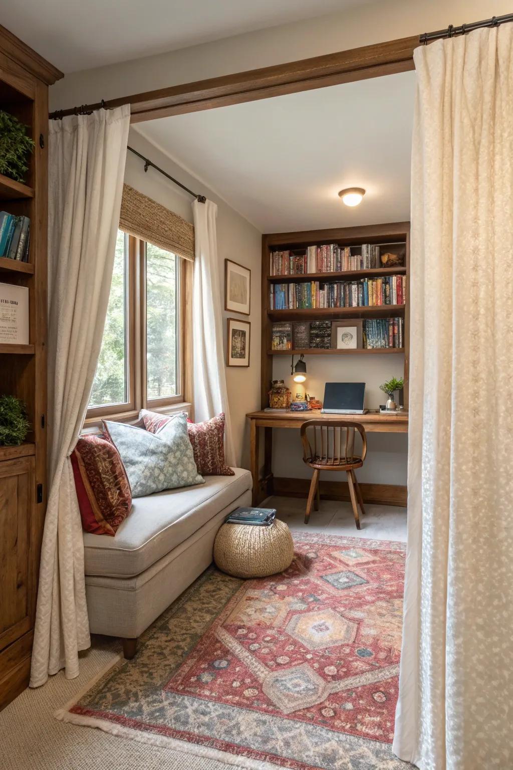 Layered textures bring depth and coziness to your office.