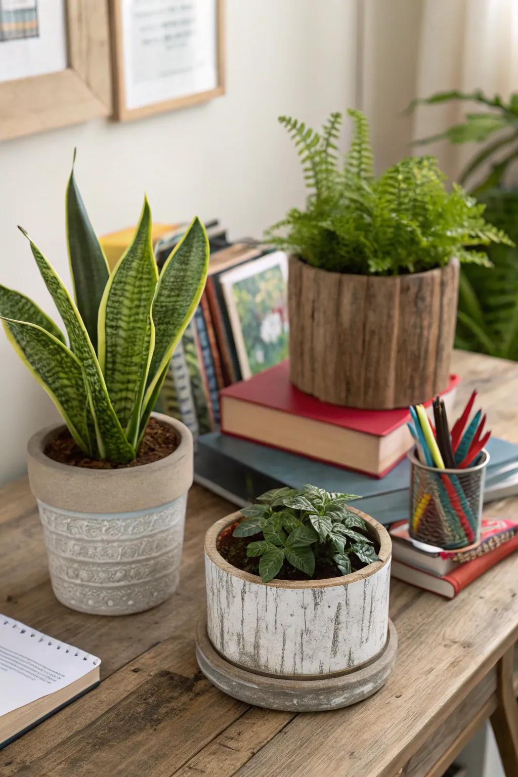 With a combination of rustic and modern planters, you can combine styles.