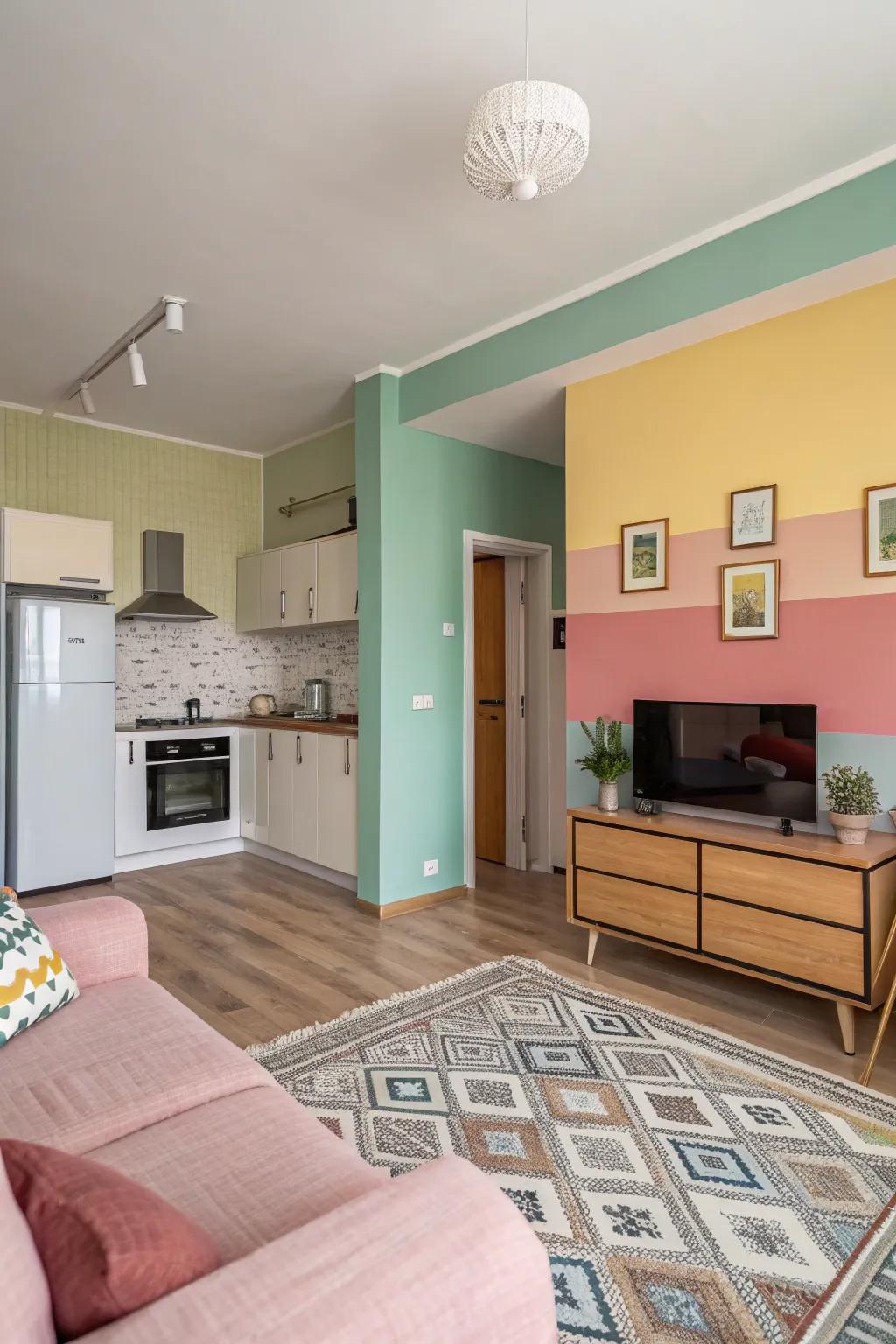 Color blocks establish distinct zones without walls.