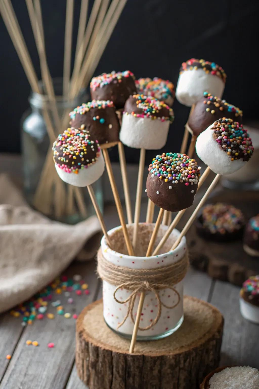 Marshmallow pops offering a sweet and easy treat.